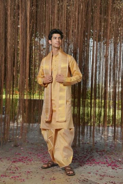 Gold Mirage Kanjivaram Machien Embroidered Pattu Set by Hilo Design