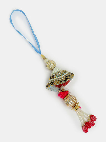 NVR Women & Men Set of 2 Blue Kundan-Studded & Beaded Bhaiya Bhabhi Rakhi With Roli Chawal