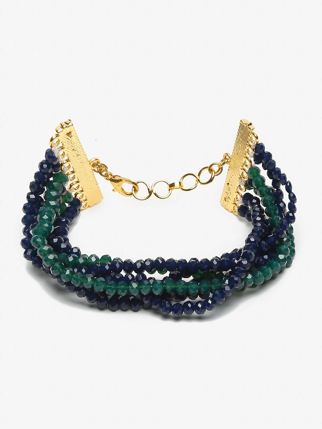Women's Gold-Toned, Navy Blue Green Onyx Gold-Polished Multistrand Bracelet - Ruby Raang