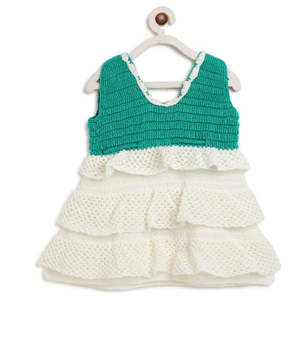 ChutPut Hand knitted Crochet Floral Evening Dress For Baby Girls - Cream