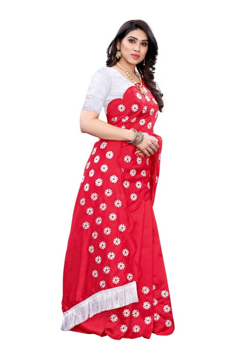 Vamika Zoya Silk Embroidered Red Saree (RAKHI RED)