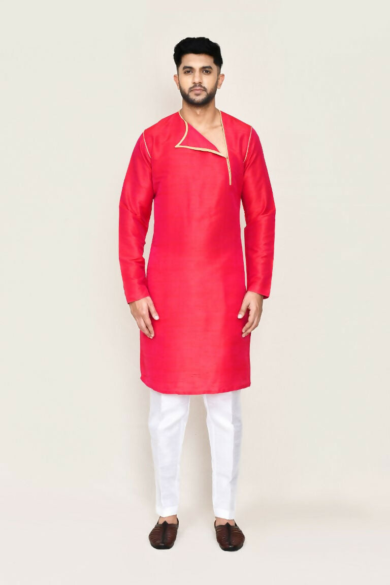 Joban Fashion Pink Colored Art Silk Fabric Kurta With Straight Fit Pant