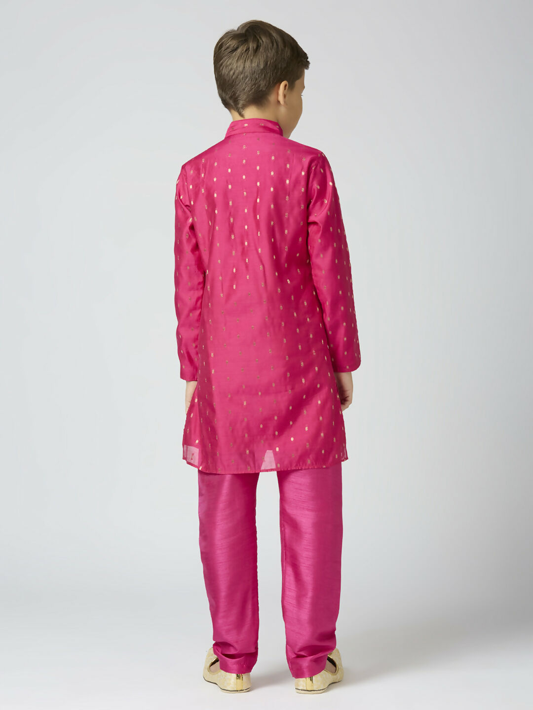 Joban Fashion Kids Island Full Sleeves Chanderi Kurta, Pyjama Set with Traditional Butta Work - Rani Pink