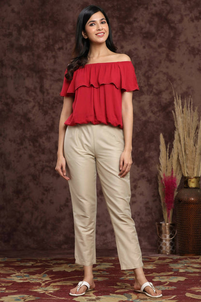 Juniper Women Sandgrey Poly Silk Solid Slim Fit Pant/Slim Pant