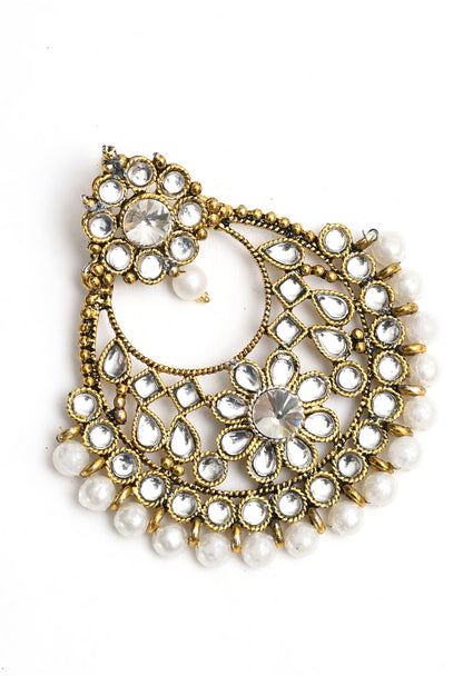 Mominos Fashion Johar Kamal Beautiful Golden And White Beaded Earrings