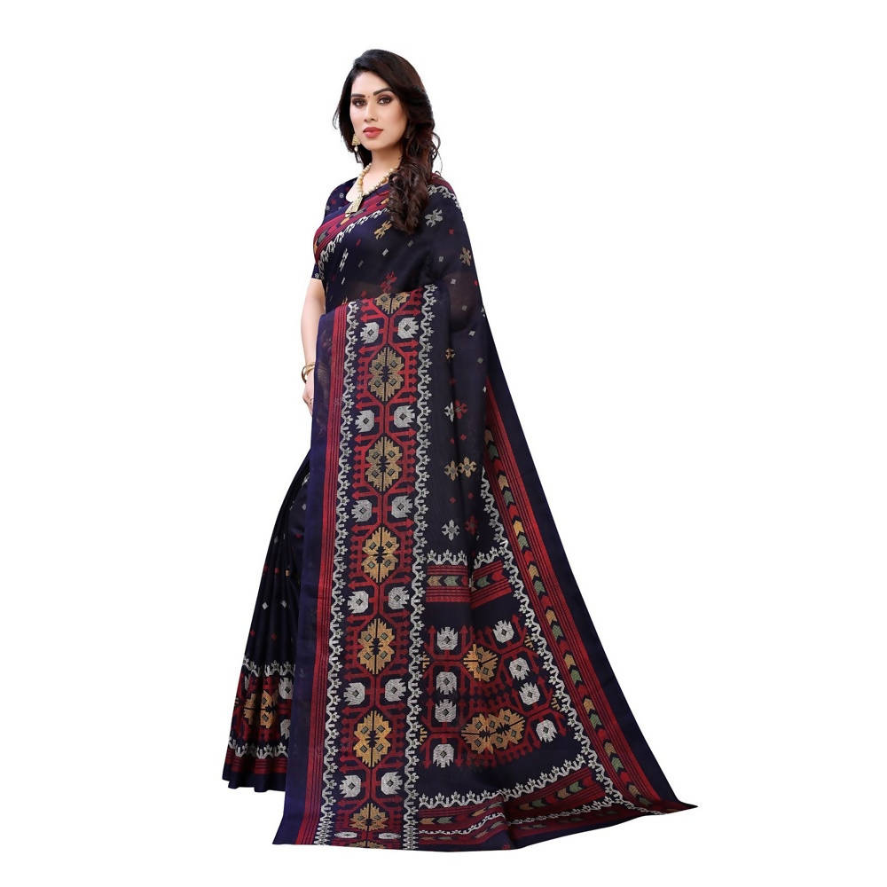Vamika Printed Jute Silk Navy Blue Saree (Namita Navy)