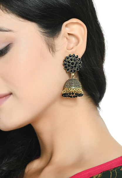 Mominos Fashion Joharkamal Kundan work Jhumka with Black Beads