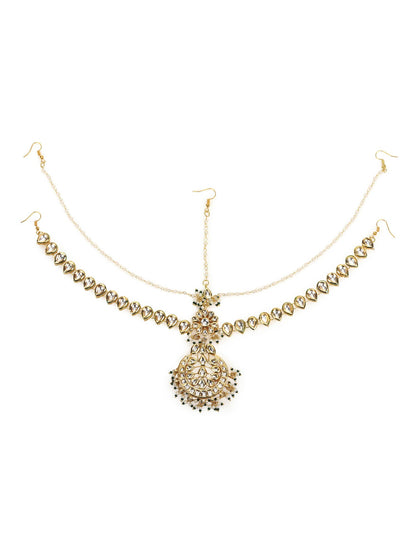 Women's Gold-Polished Kundan Mathapatti Head Jewellery - Ruby Raang