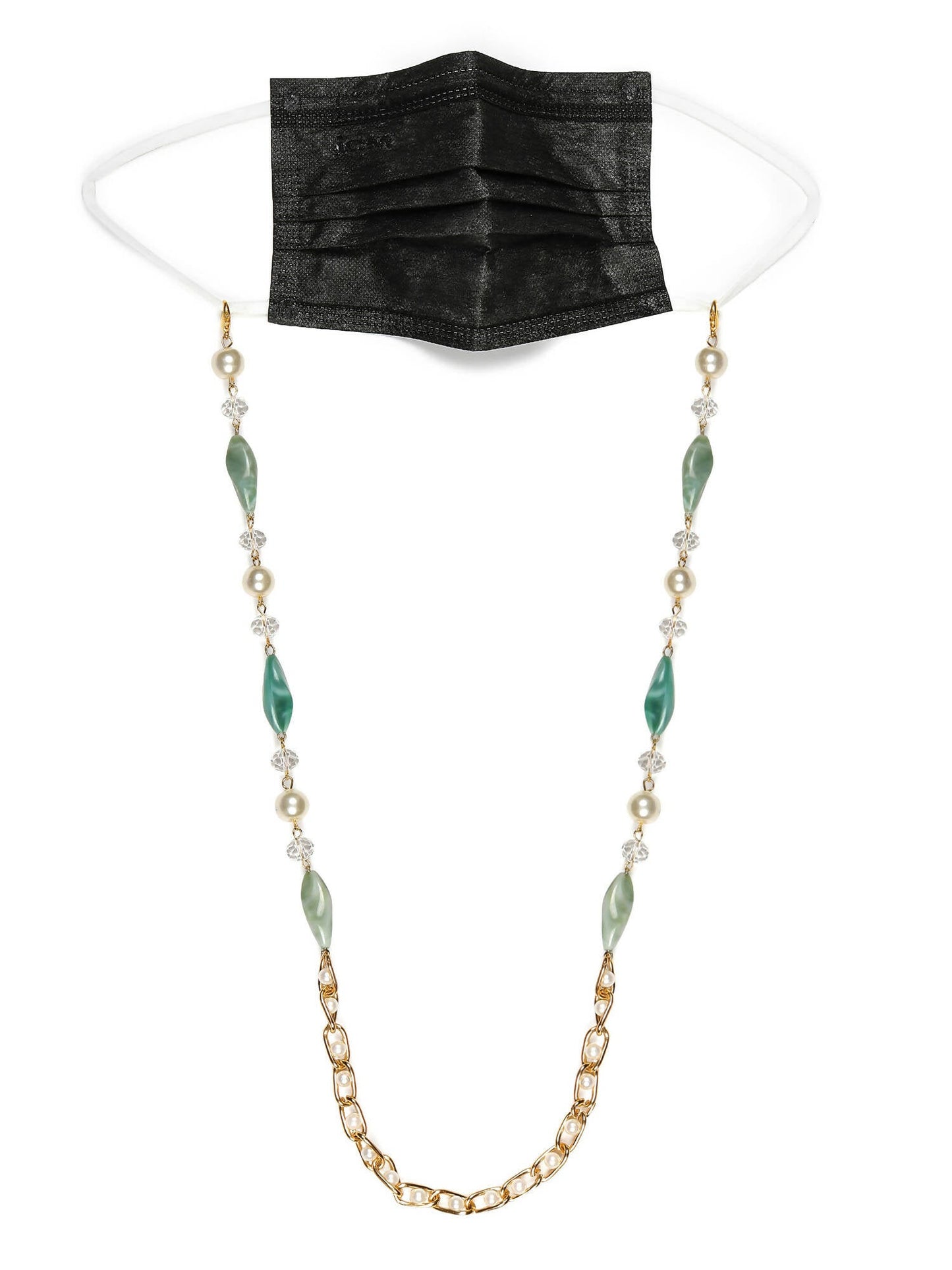 Gold-Toned Green Beaded Mask Chain - Ruby Raang