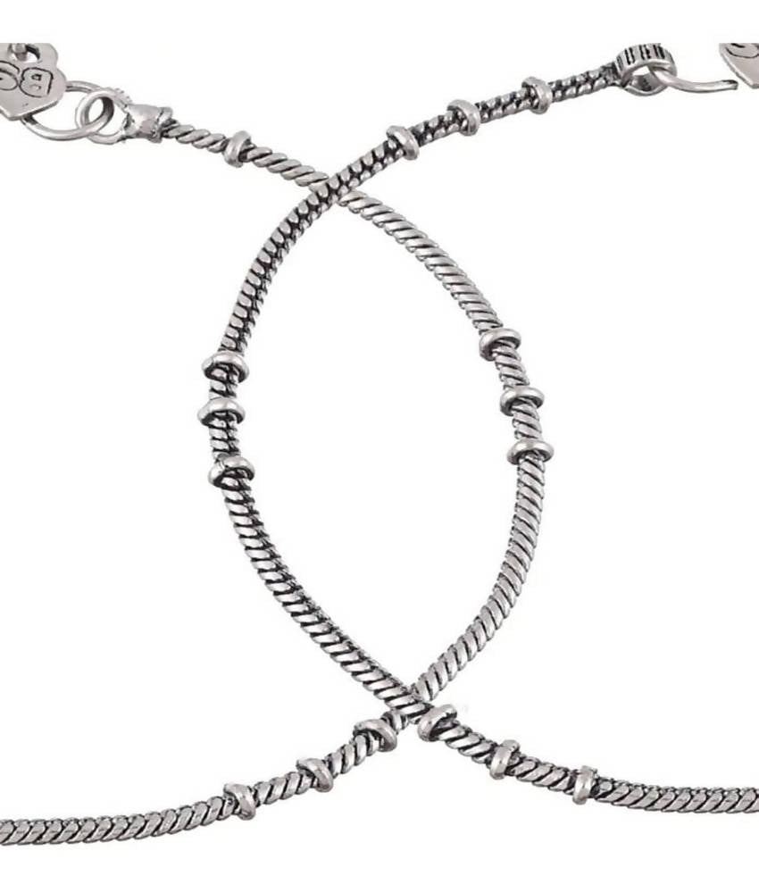 Mominos Fashion Beautiful Trendy Oxidised Silver Plated Anklets