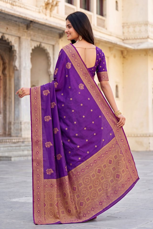 Elora Purple Soft Banarasi Silk Woven Designer Saree