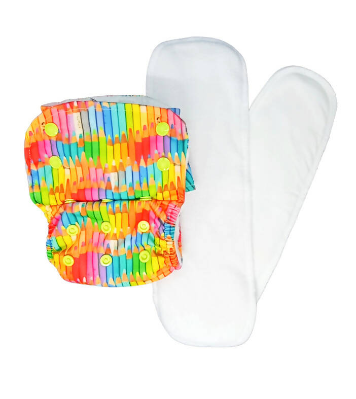 Kindermum Nano Aio Cloth Diaper With 2 Organic Cotton Inserts- Colourful Art For Kids