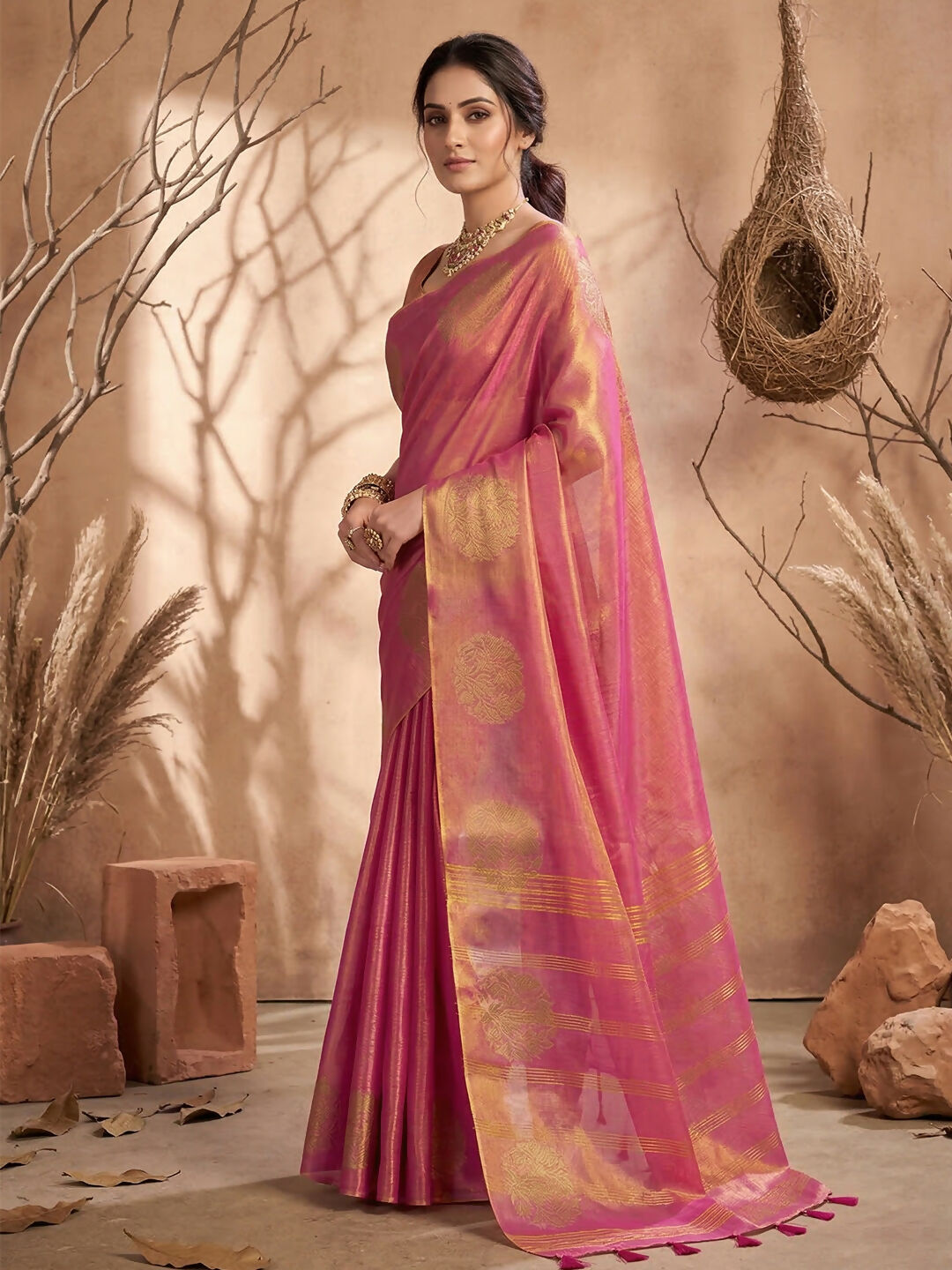 Shree Shyam Fashion Wine Tissue Silk Saree