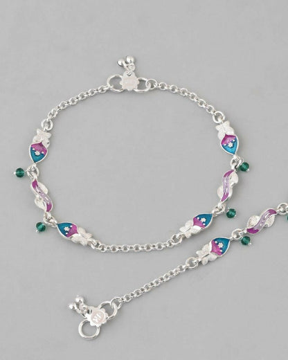 VOJ Set of 2 Stone Studded Mutli Color Designer Anklet