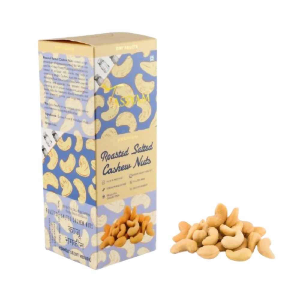 Tassyam Organics Roasted Salted Cashews Namkeen Kaju - Box
