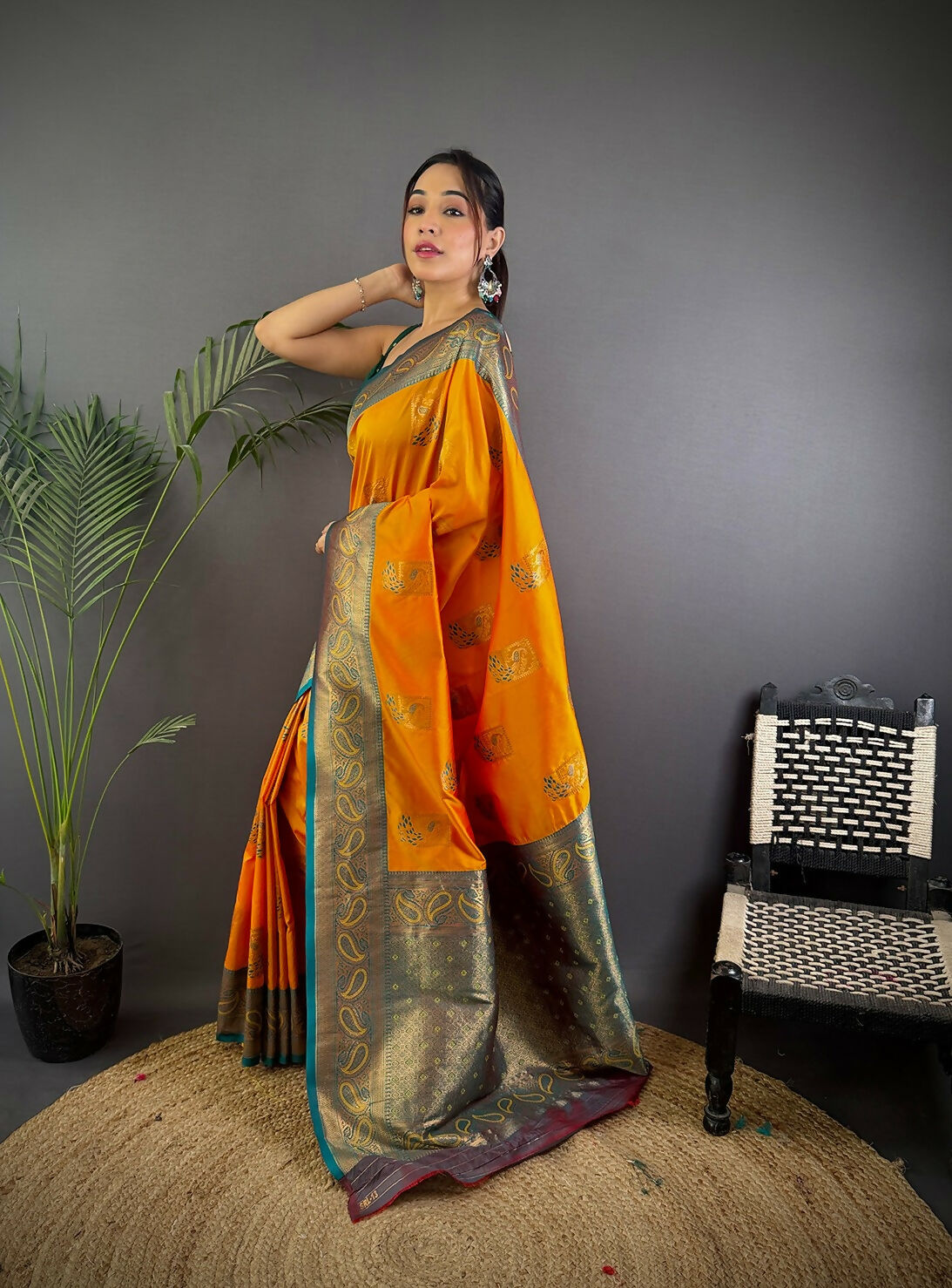 Joban Fashion Grey Peacock Banarasi Silk Sarees