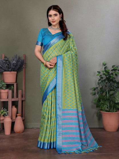Joban Fashion Parrot Green Plain Banarasi Silk Sarees