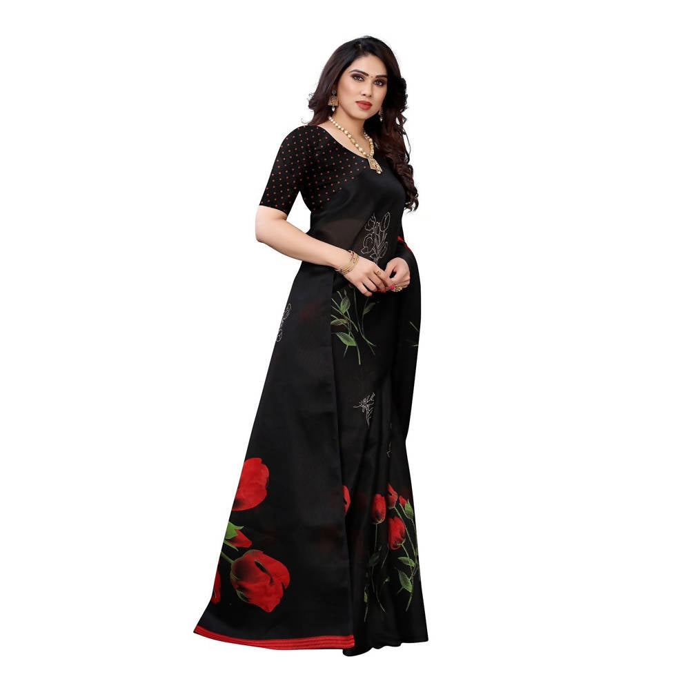 Vamika Printed Jute Silk Black Saree (Elisa Black)