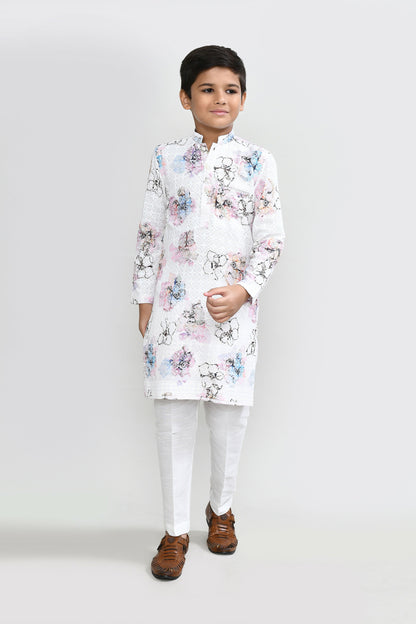 Joban Fashion Cotton White Kurta With Straight Fit Pant