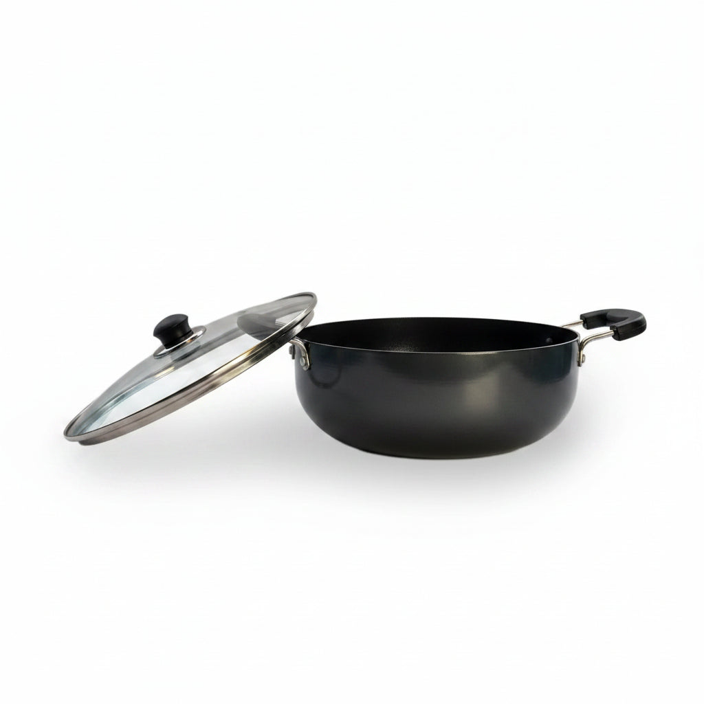USHA SHRIRAM Hard Anodized Non-Stick Aluminium Kadai 4.4L with Lid Riveted Bakelite Handle Induction