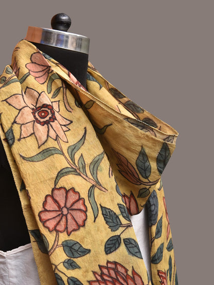 Yellow Kalamkari Hand Painted Sico Stole with Floral Design - Global Threads