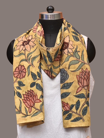 Yellow Kalamkari Hand Painted Sico Stole with Floral Design - Global Threads