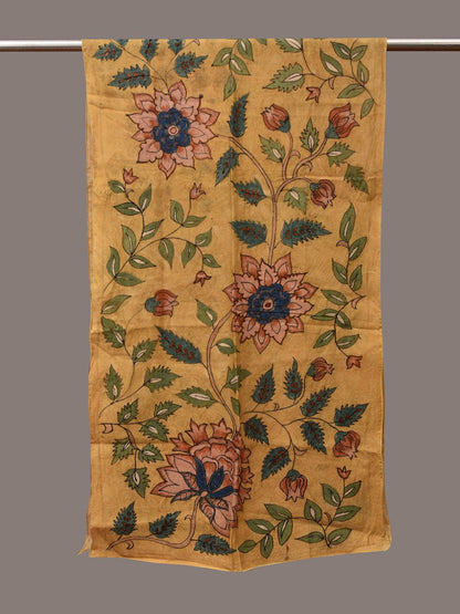 Yellow Kalamkari Hand Painted Sico Stole with Floral Design - Global Threads