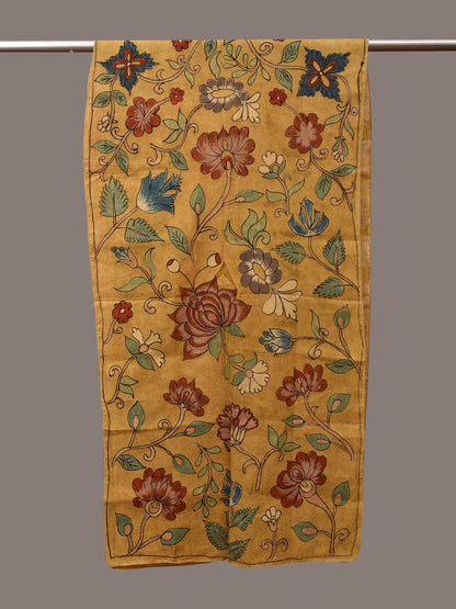 Yellow Kalamkari Hand Painted Sico Stole with Floral Design - Global Threads
