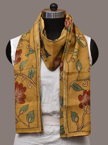 Yellow Kalamkari Hand Painted Sico Stole with Floral Design - Global Threads