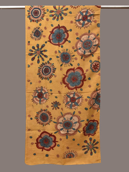Yellow Kalamkari Hand Painted Woolen Handloom Stole with Floral Design - Global Threads