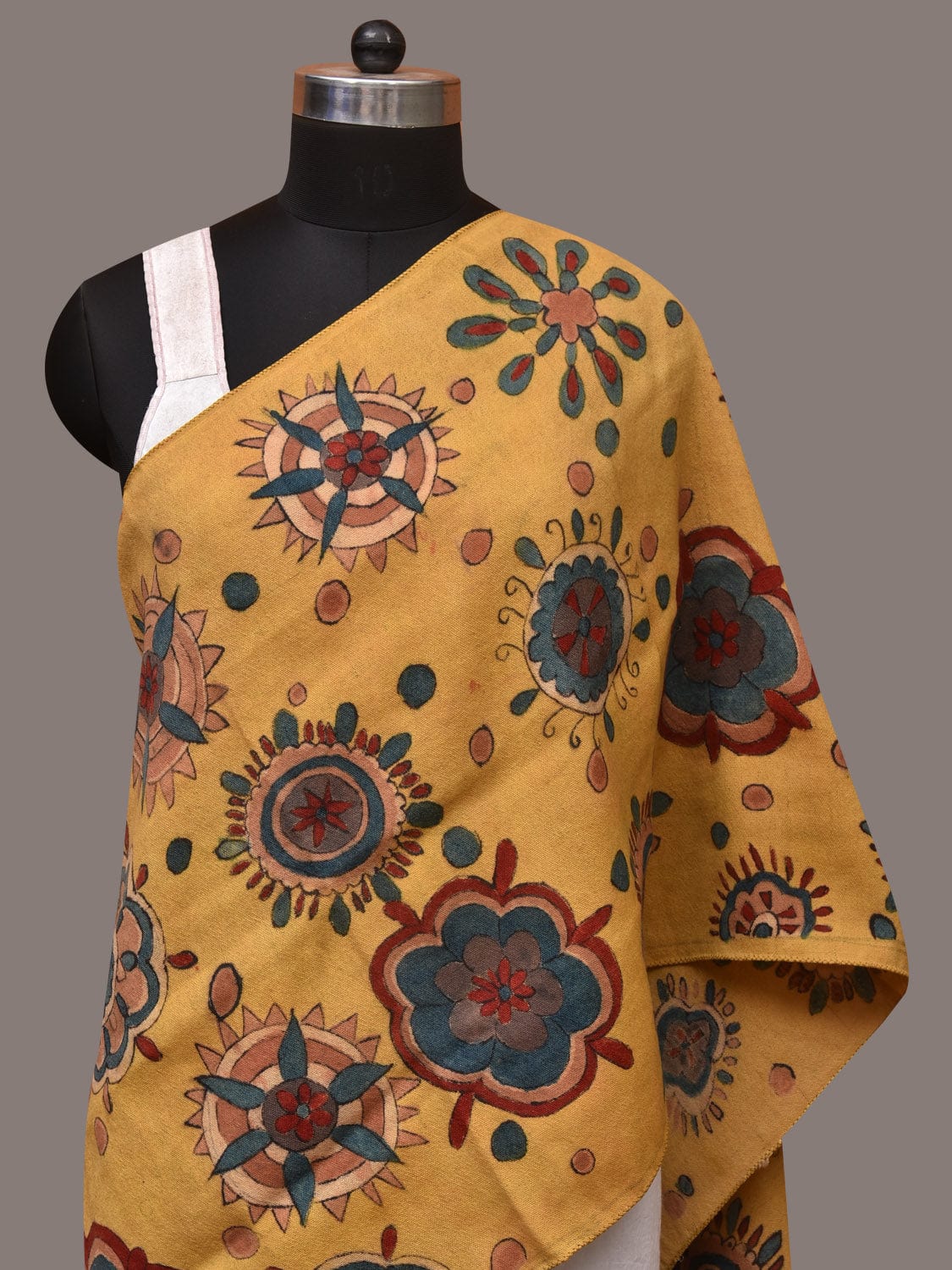 Yellow Kalamkari Hand Painted Woolen Handloom Stole with Floral Design - Global Threads