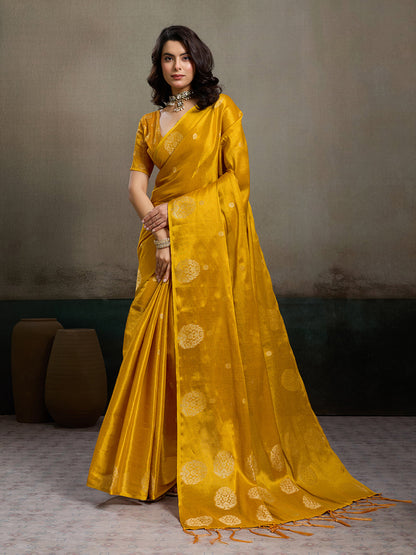 Anaita Yellow Tissue Silk Woven Saree With Blouse