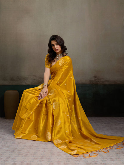Anaita Yellow Tissue Silk Woven Saree With Blouse