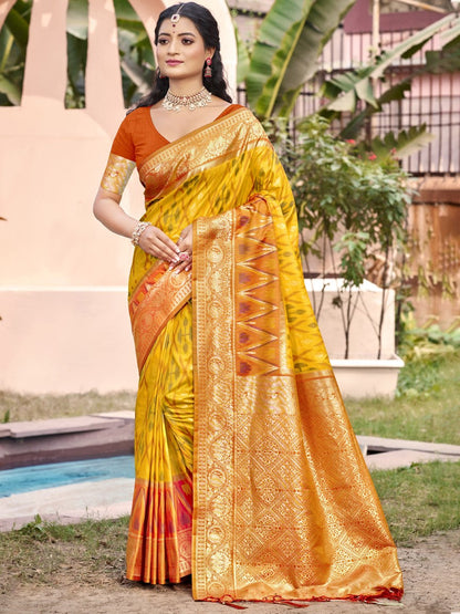 Anaita Yellow Silk Saree With Blouse Piece