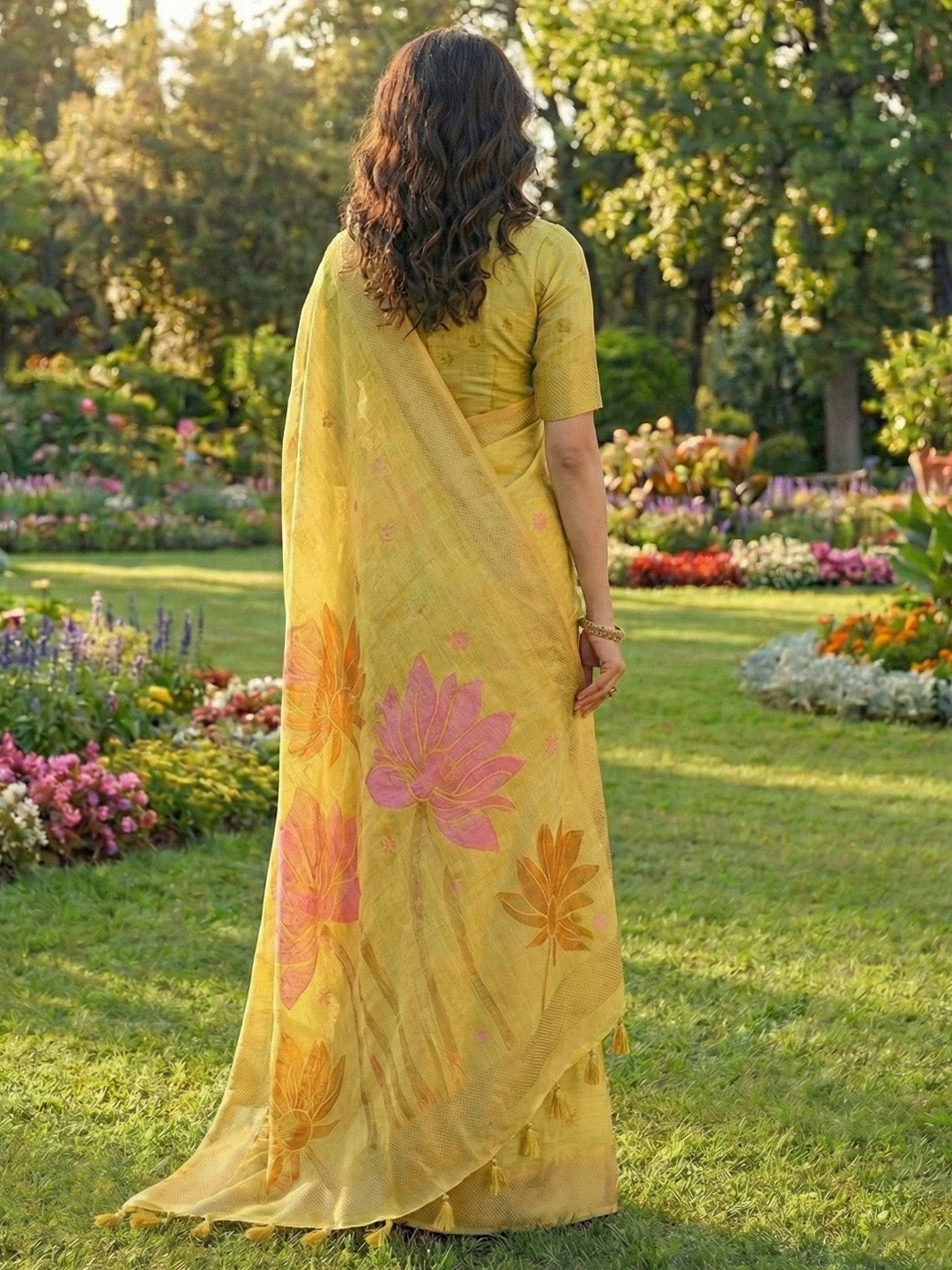 Anaita Yellow Linen Saree With Blouse Piece