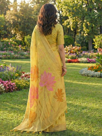 Anaita Yellow Linen Saree With Blouse Piece