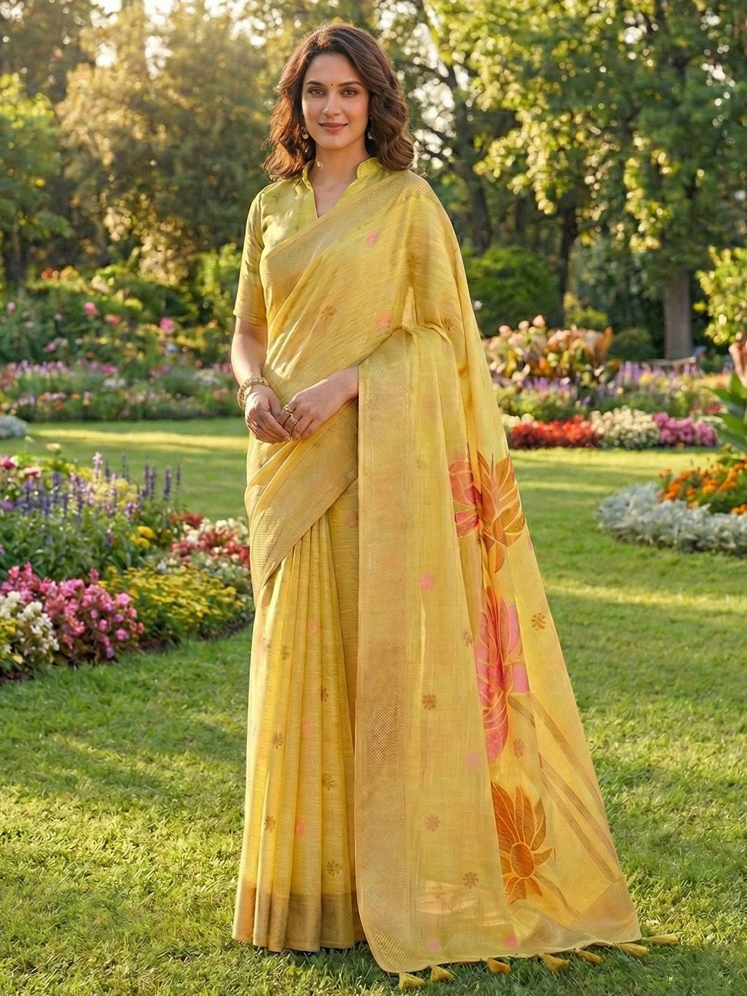 Anaita Yellow Linen Saree With Blouse Piece