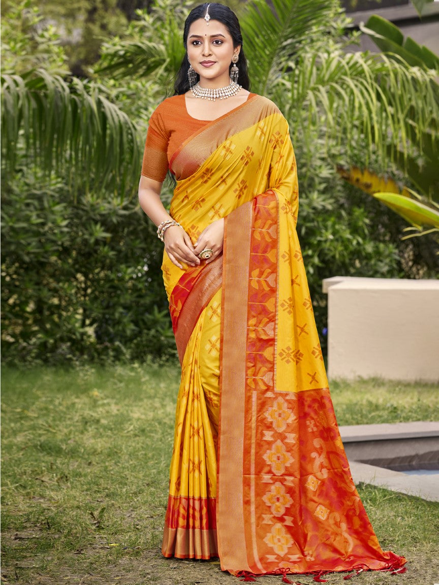 Anaita Yellow Silk Saree With Blouse Piece
