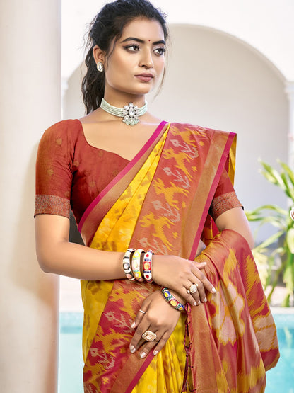 Anaita Yellow Silk Saree With Blouse Piece