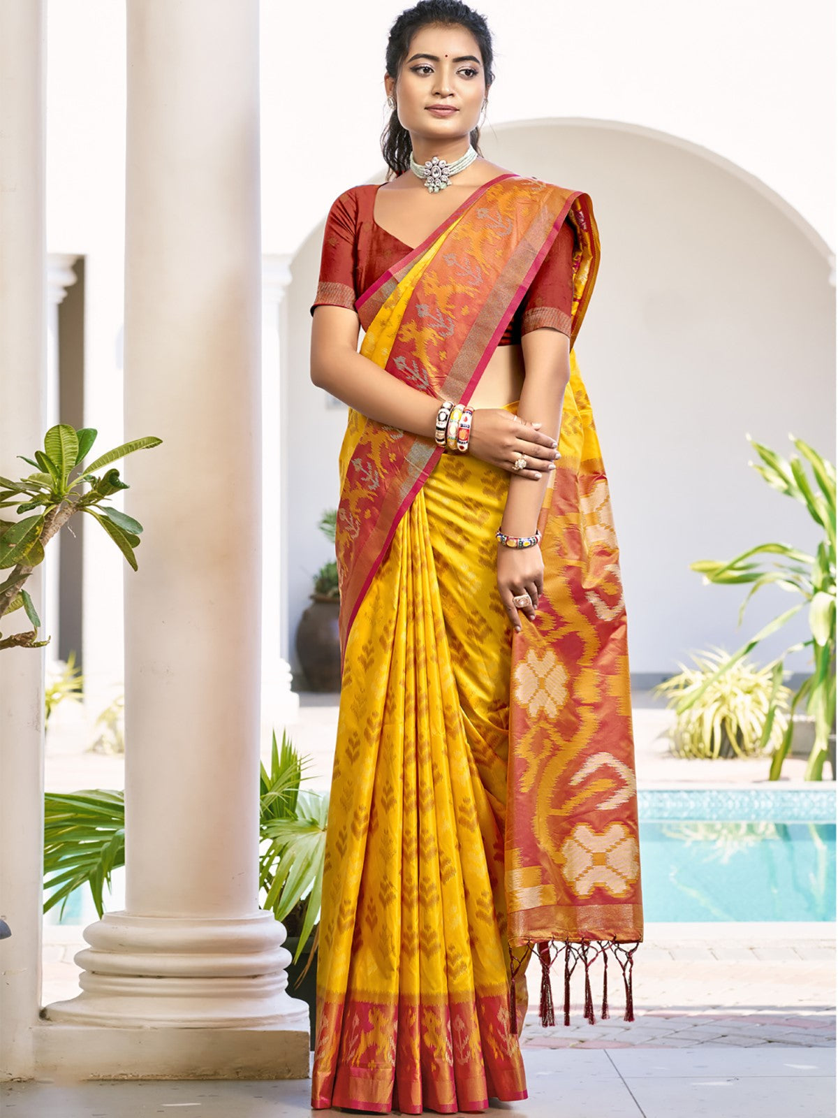Anaita Yellow Silk Saree With Blouse Piece