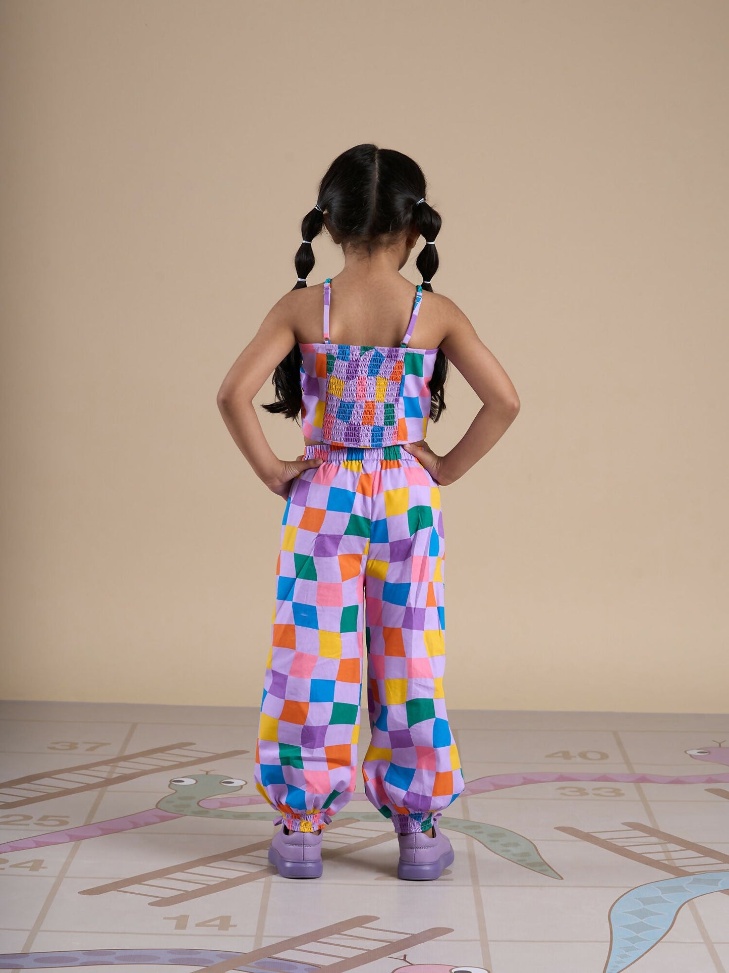 Snakes and Ladders Girls Multi Color Rotary Print Top and Pant Set from Siblings Collection