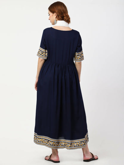 Cheera Embellished Party Wear Anarkali Dress - Navy Blue