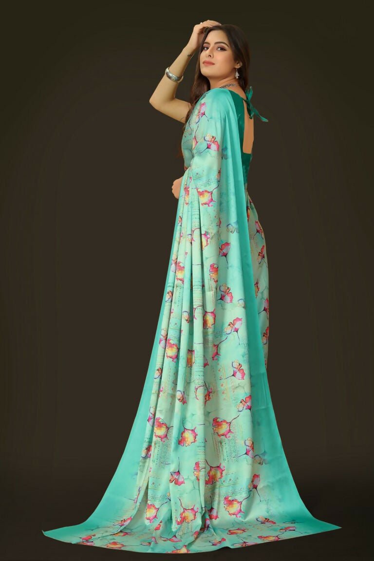 Aayaa Designer Printed Satin Saree - Multi Color