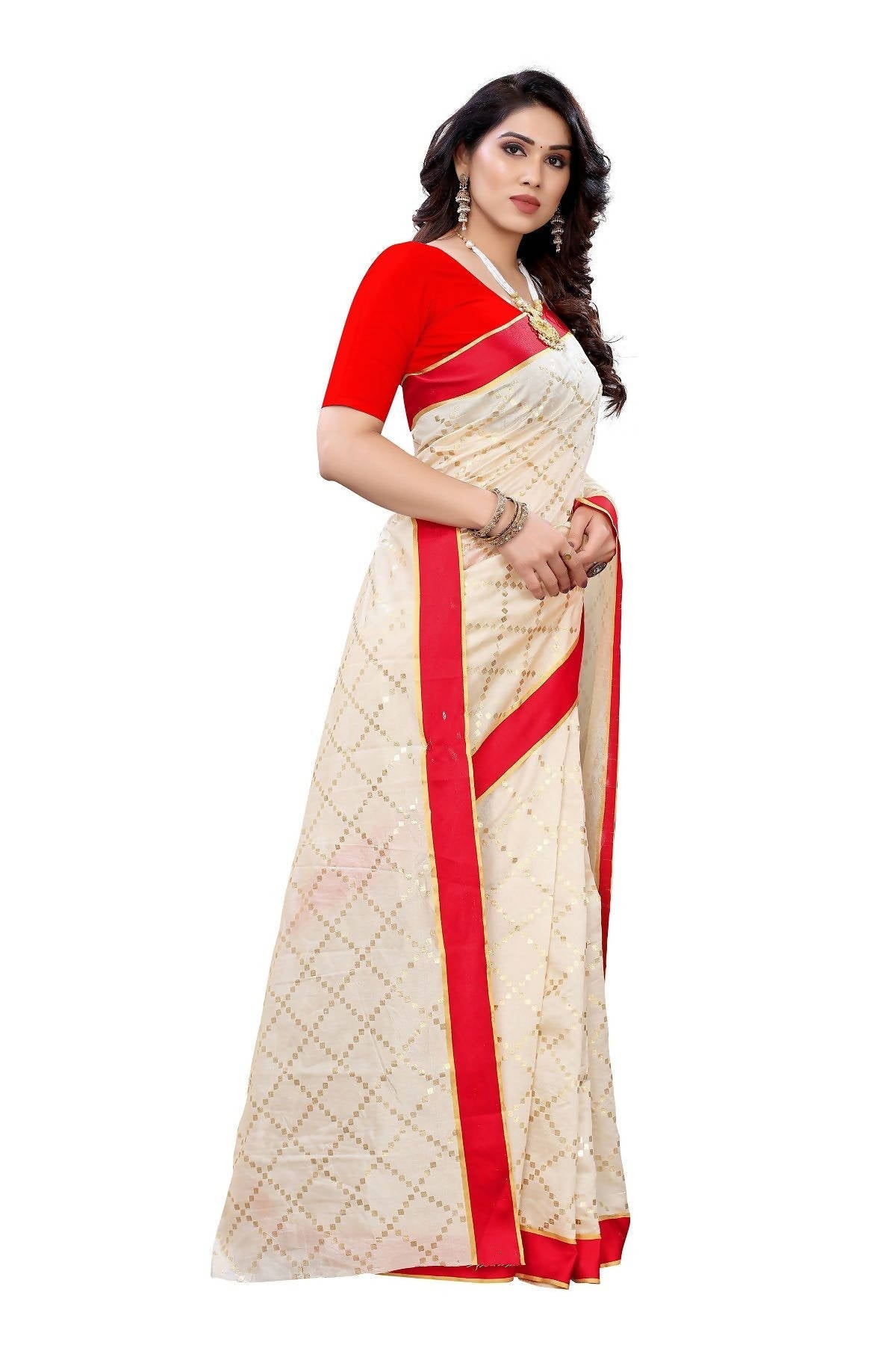 Vamika Cream Linen Foil Print Saree (YOGI CREAM)