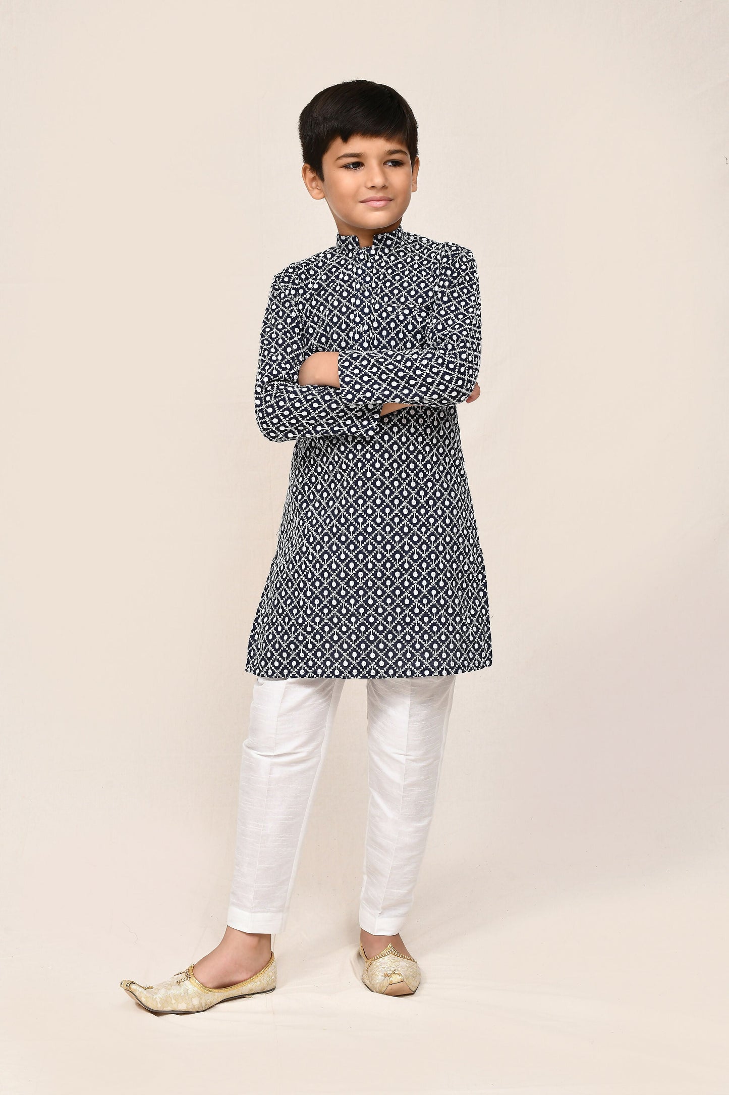 Joban Fashion Cotton Navy Blue Kurta With Straight Fit Pant