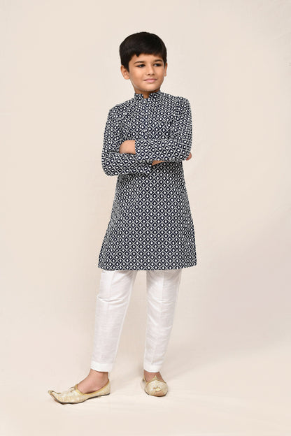 Joban Fashion Cotton Navy Blue Kurta With Straight Fit Pant