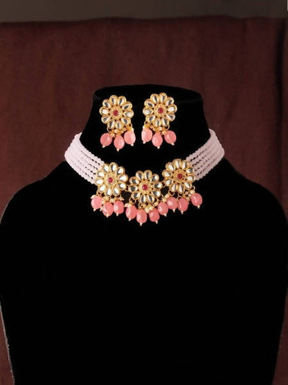 Mominos Fashion Johar Kamal Women's Pink Beads Pearls Gold-Polished Jewellery Set