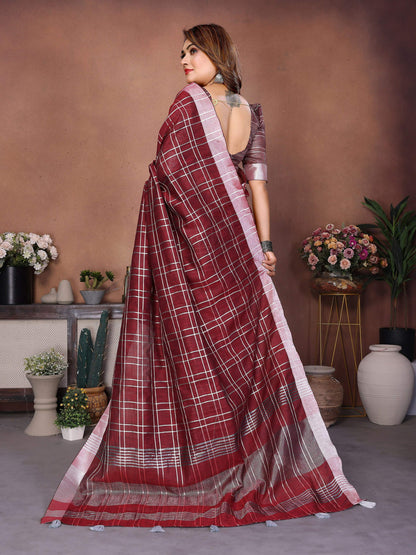 Aastha Fashion Red Linen Weaving Saree
