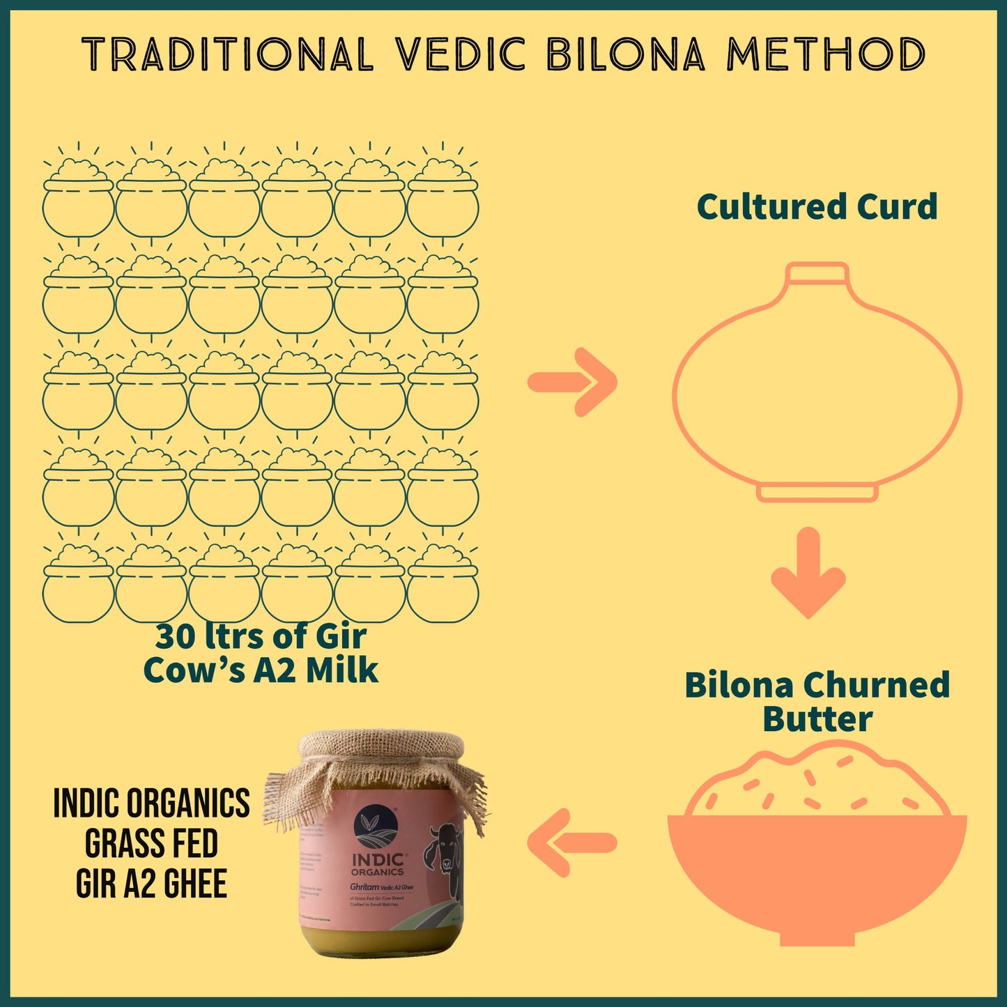 Indic Organics Gir Cow's A2 Ghee | Desi Gir Cow Ghee | Premium and Organic Desi Ghee