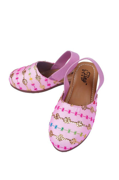 Tiny Bugs Girls Embroidered Strap Ethnic Jutis-Pink